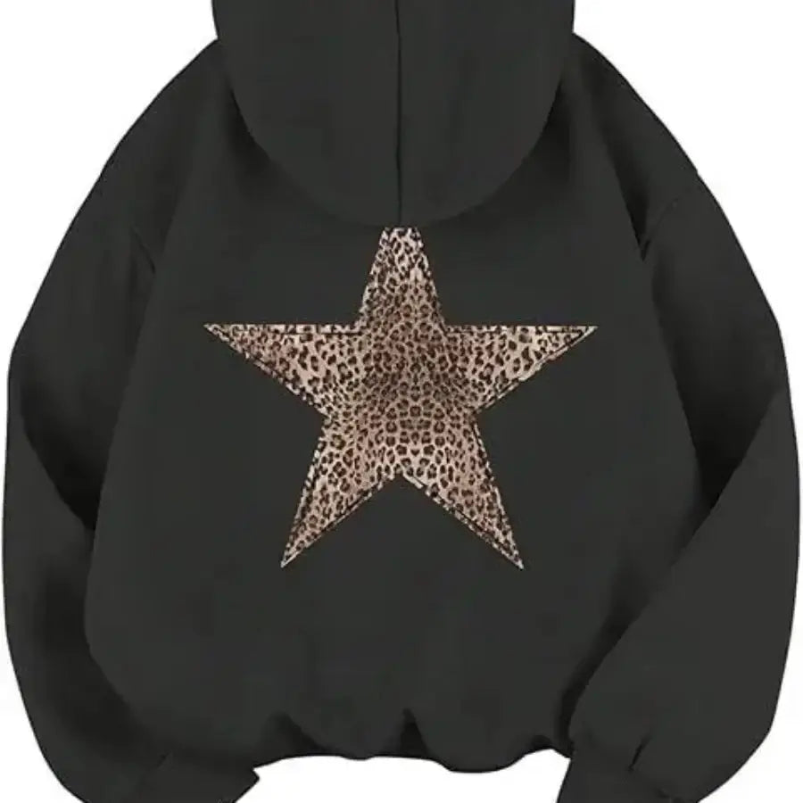 Leopard Star Hoodie - Black / S