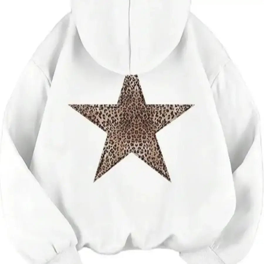 Leopard Star Hoodie - White / S