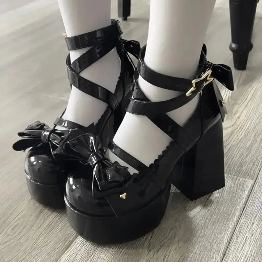 Lolita Bow Shoes - Black / 5