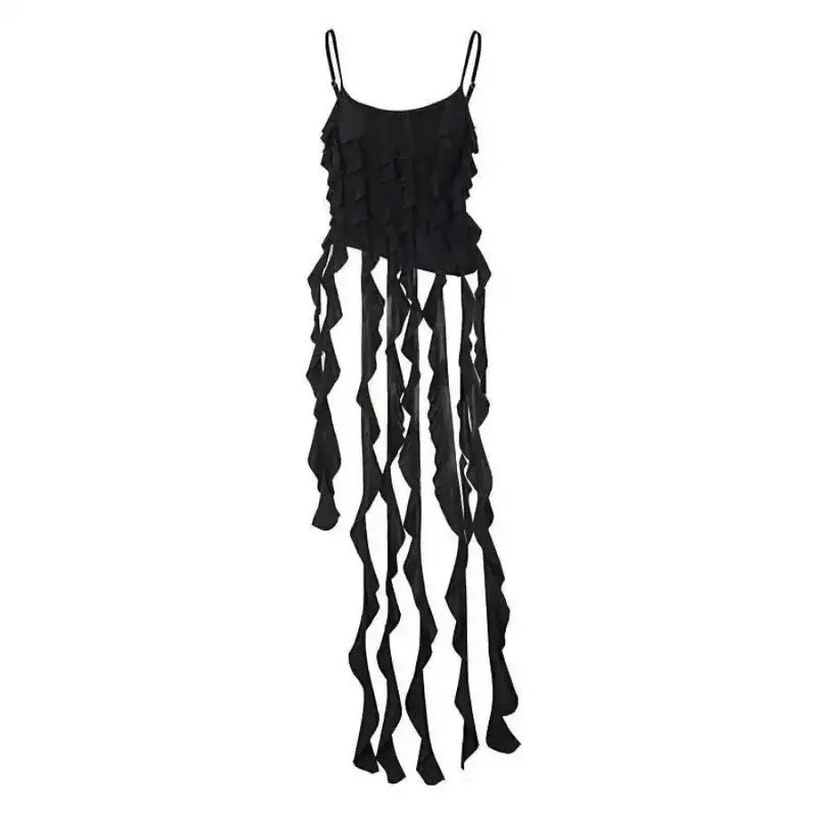 Long Ruffle Top - Black / S