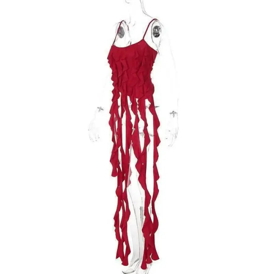 Long Ruffle Top - Red / S