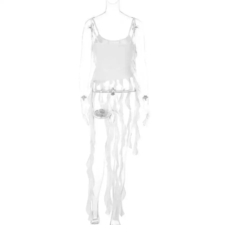 Long Ruffle Top - White / S