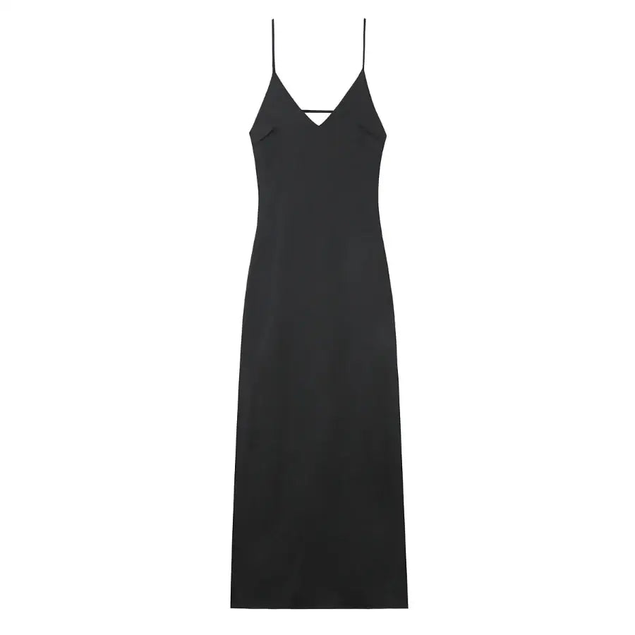 Long Satin Dress - Black / XS