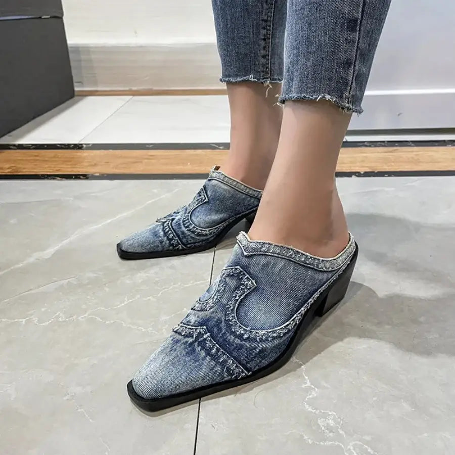 Low Heel Denim Boots