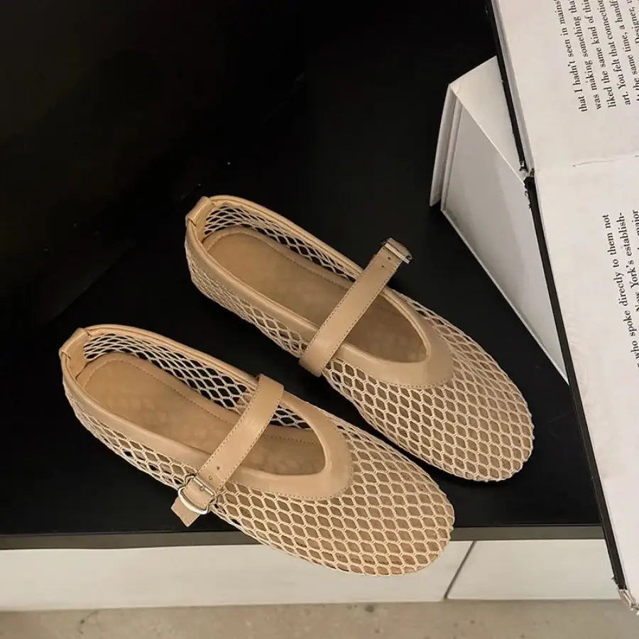 Mesh Ballerina Flats - Beige / 5