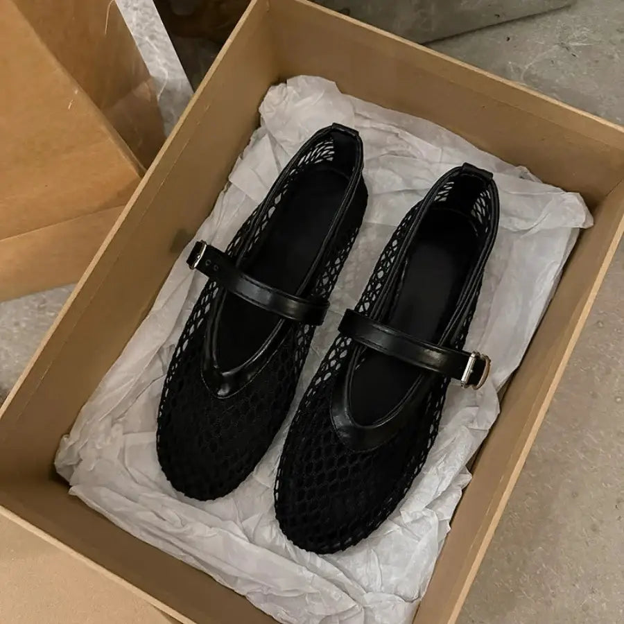 Mesh Ballerina Flats - Black / 5
