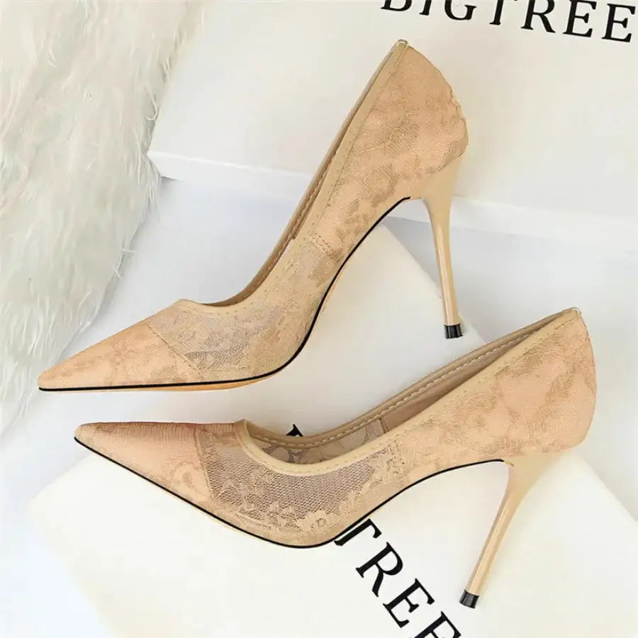 Mesh High Heels - Beige / 4.5