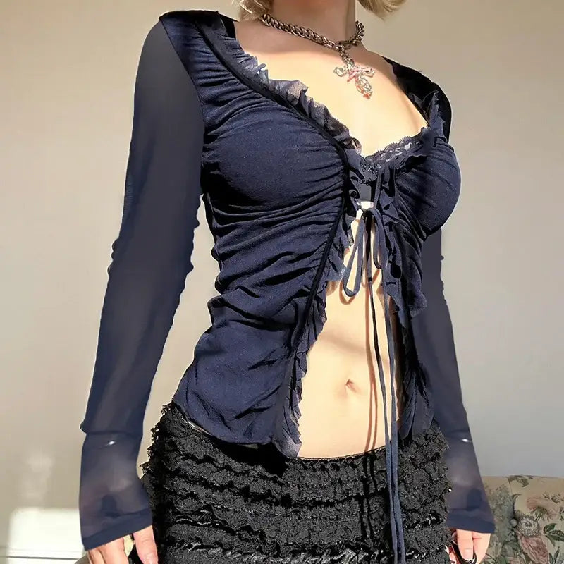 Mesh Ruffle Top - S