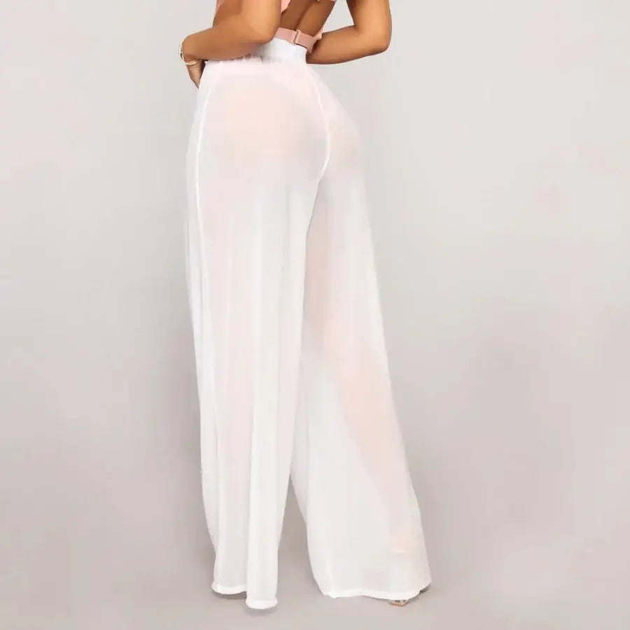 Mesh See Through Pants - White / S
