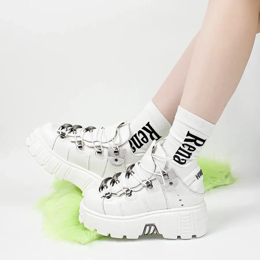 Metal Punk Style Platform Shoes - White / 6
