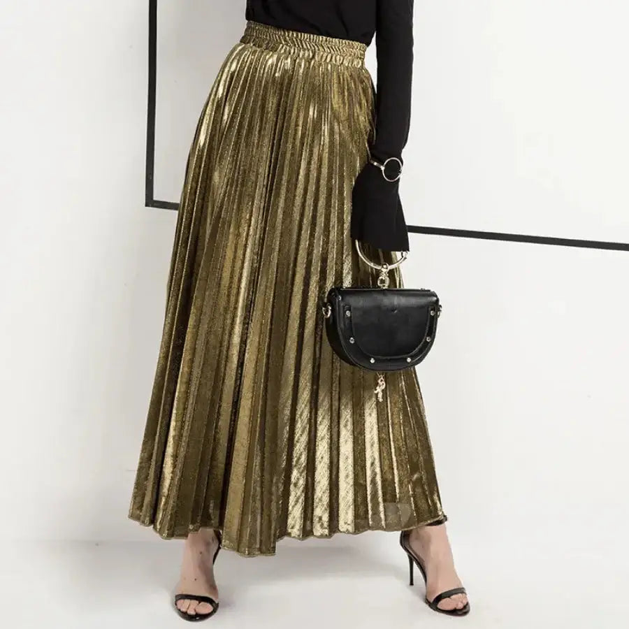 Metallic Pleated Skirt Gold / S