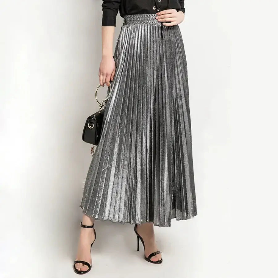 Metallic Pleated Skirt Silver / S
