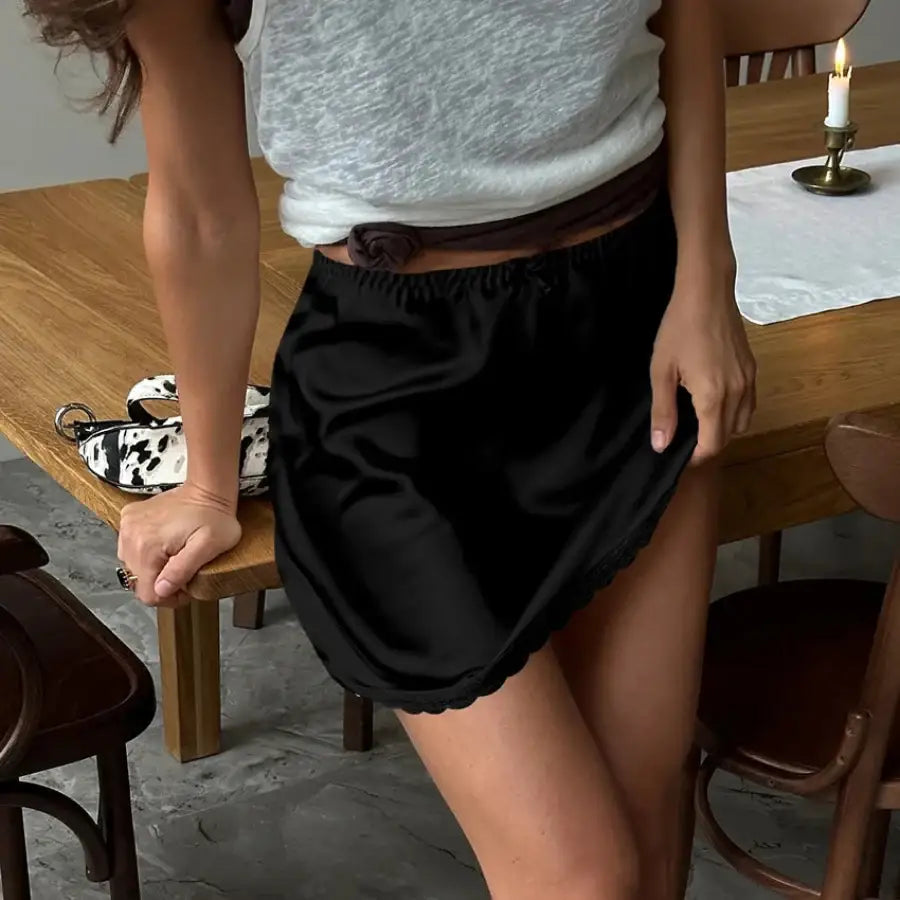 Mini Satin Skirt - Black / S