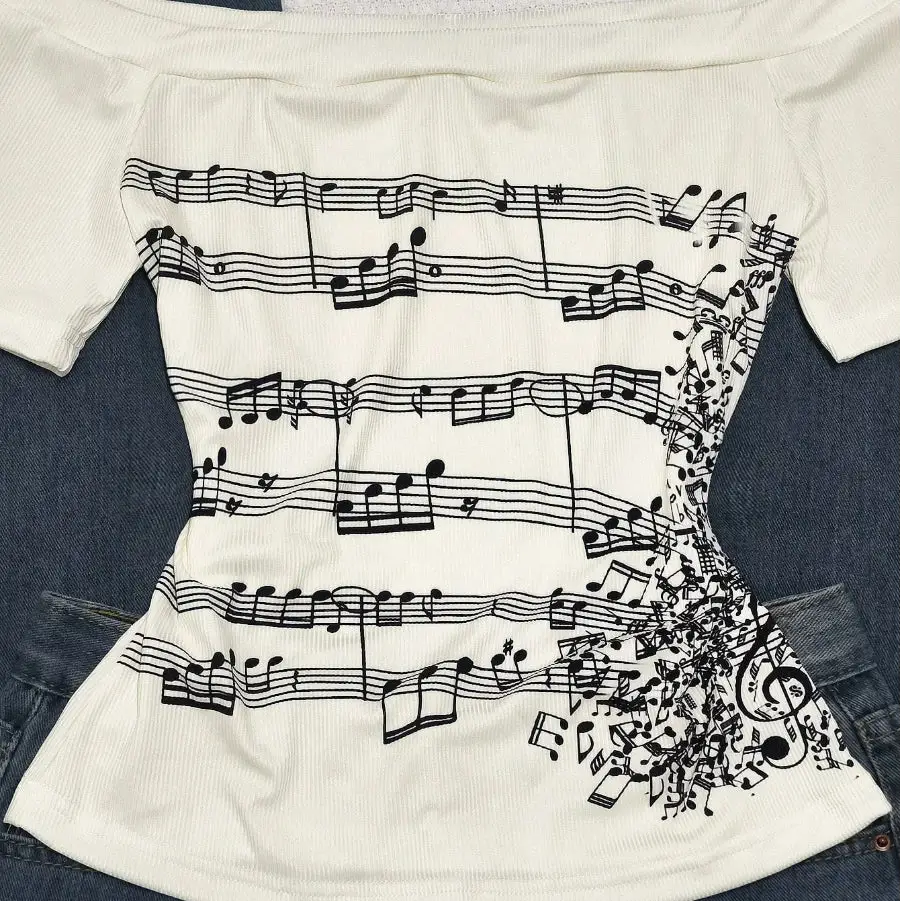 Music Notes Off The Shoulder Top
