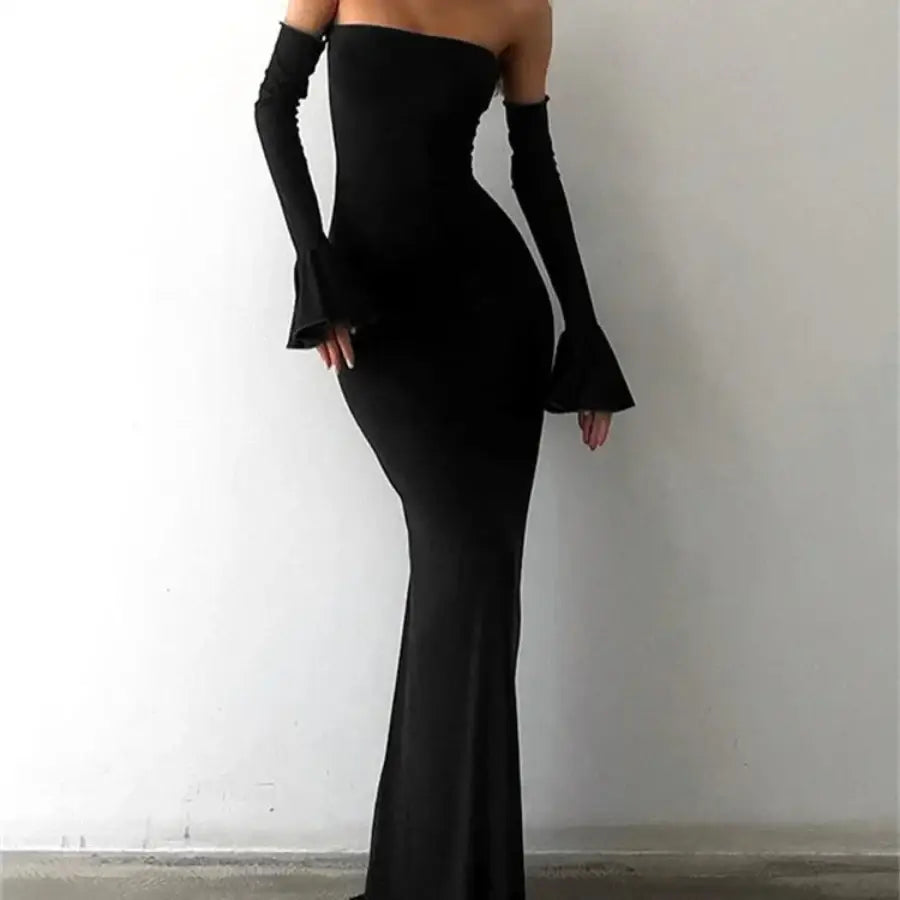 Off Shoulder Bodycon Dress - Black / S