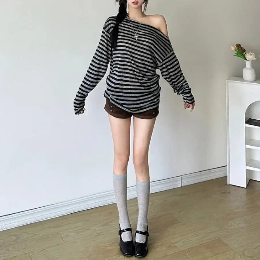 Off The Shoulder Striped Shirt