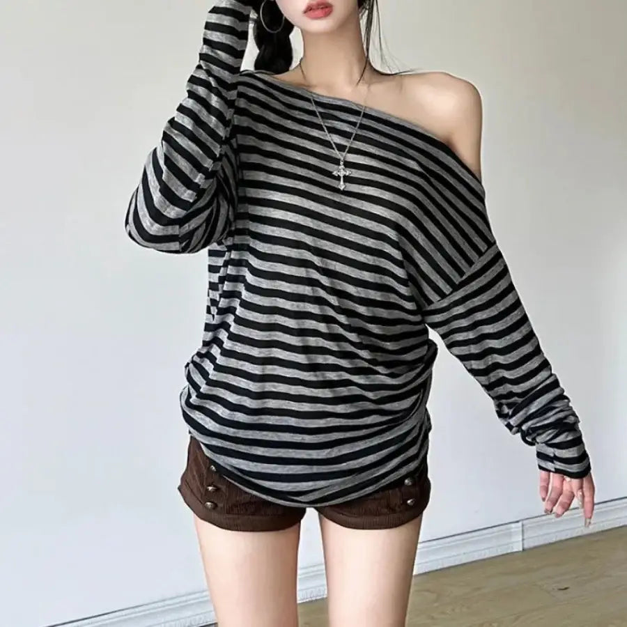 Off The Shoulder Striped Shirt - S