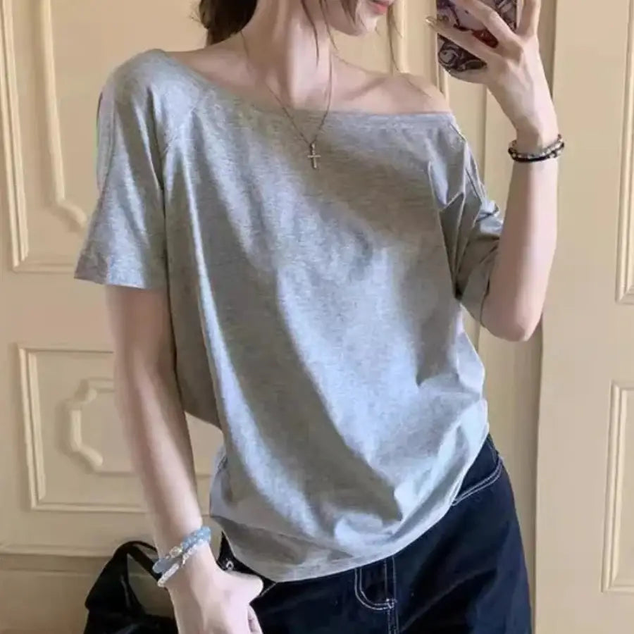 Off The Shoulder T-shirt - Grey / S