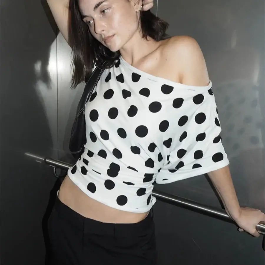 One Shoulder Polka Dot Top
