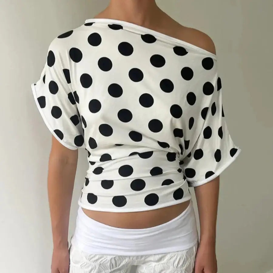 One Shoulder Polka Dot Top