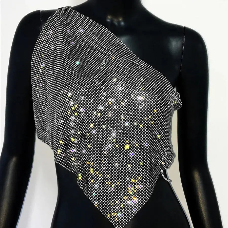 One Shoulder Sequin Top - Black
