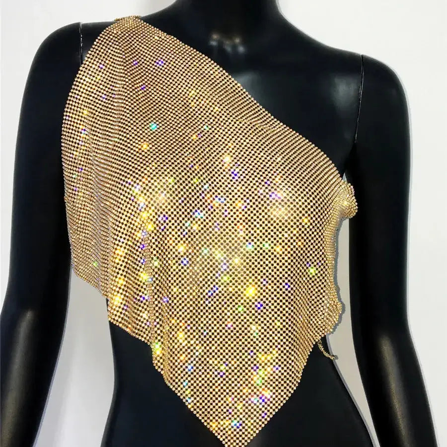 One Shoulder Sequin Top - Gold