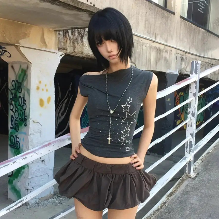 One Shoulder Star Top - S