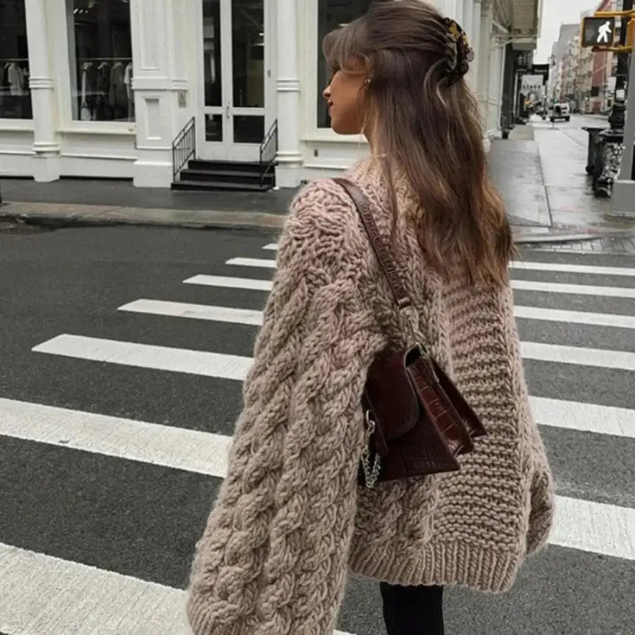 Oversized Cable Knit Sweater Beige / S