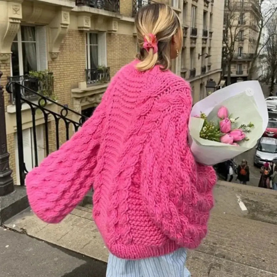 Oversized Cable Knit Sweater Pink / S