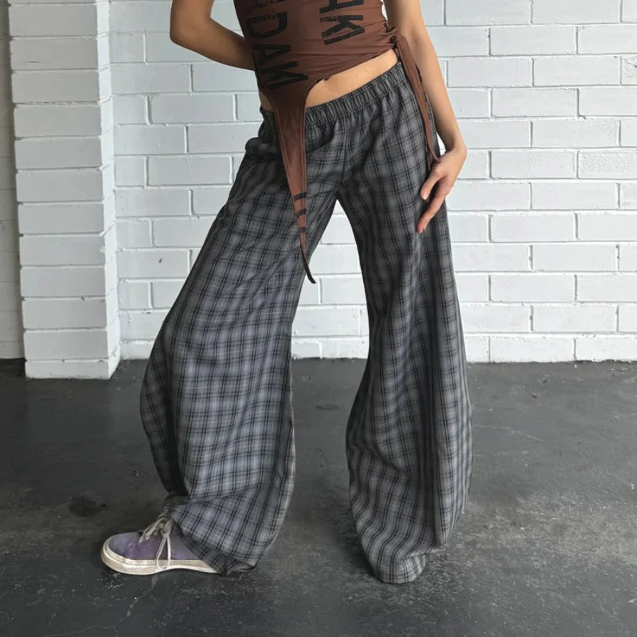 Oversized checkered pants - Grey / S