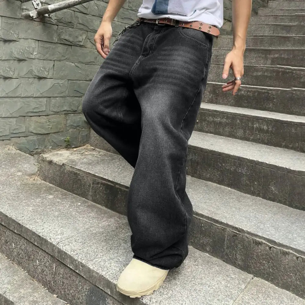 Oversized Hip Hop Jeans - Black / M