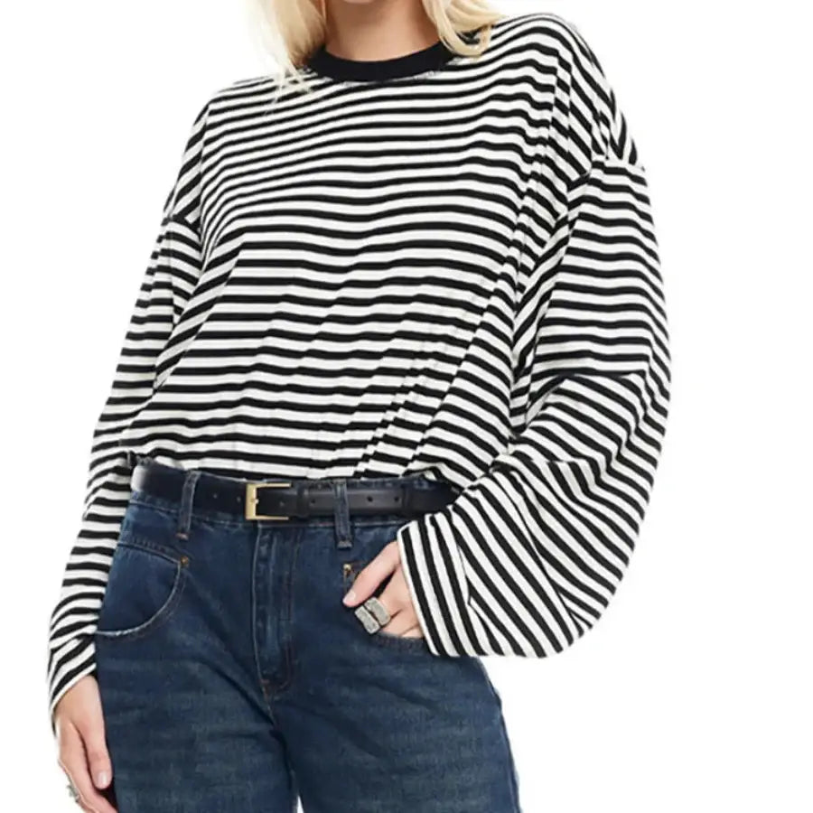 Oversized Striped T Shirt - Black / S