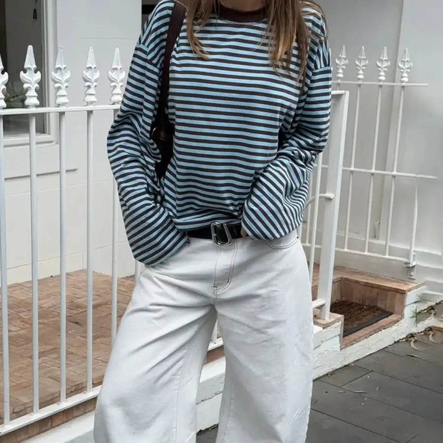 Oversized Striped T Shirt - Blue / S