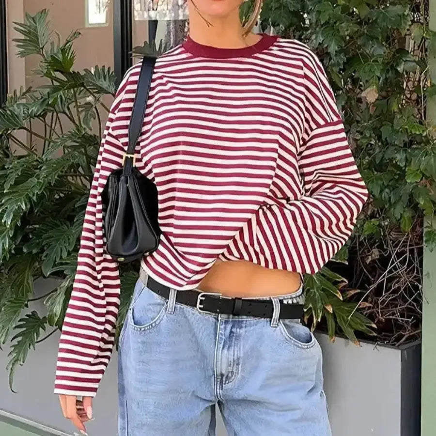 Oversized Striped T Shirt - Red / S