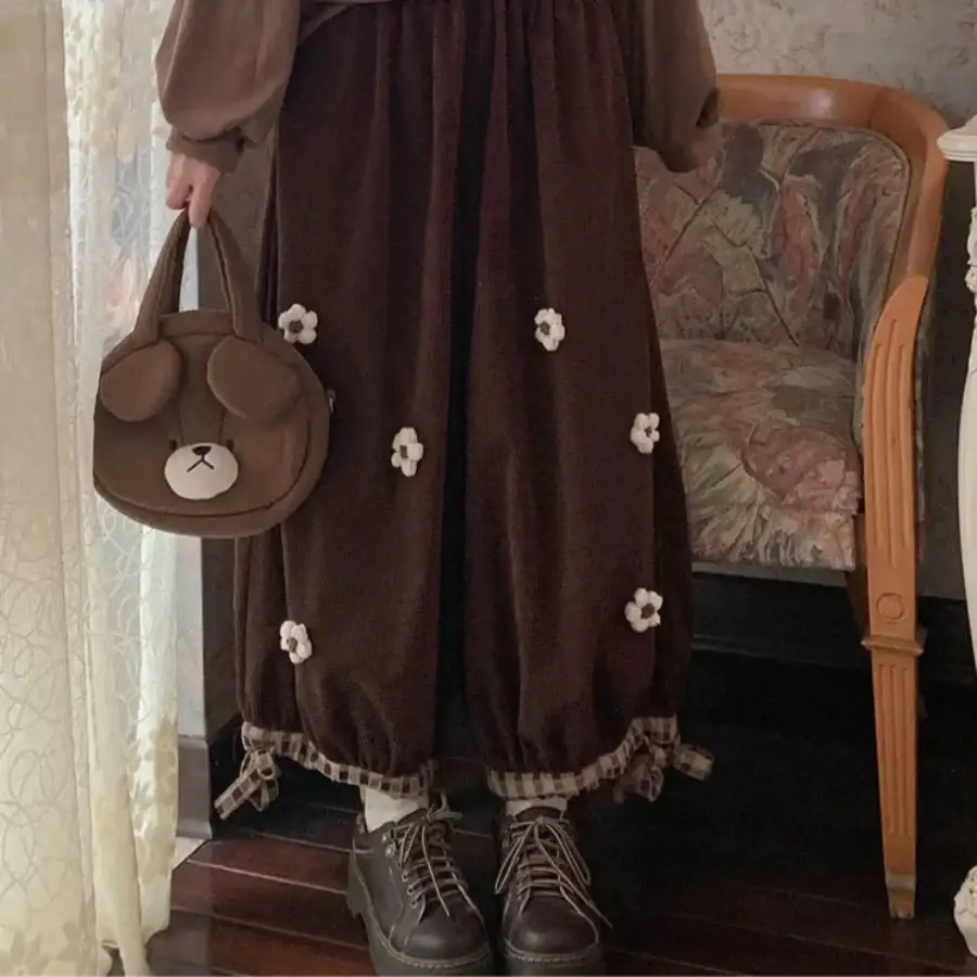 Pants Flower - Brown / S