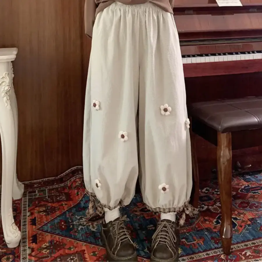 Pants Flower - White / S