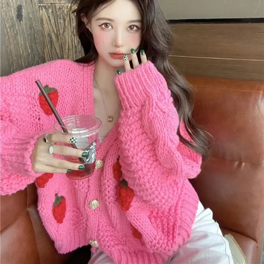 Pink Strawberry Sweater - Pink / One Size