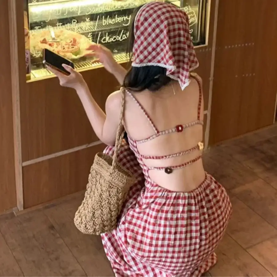 Plaid Backless Dress