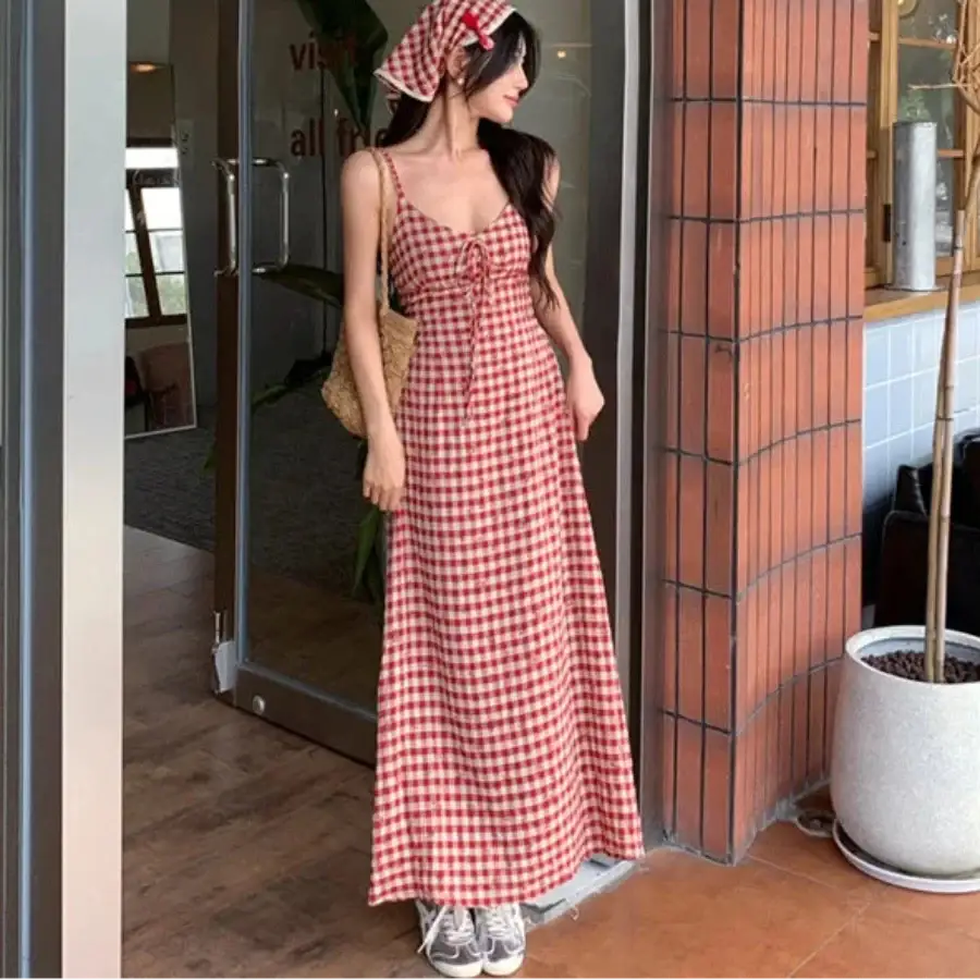 Plaid Backless Dress - S