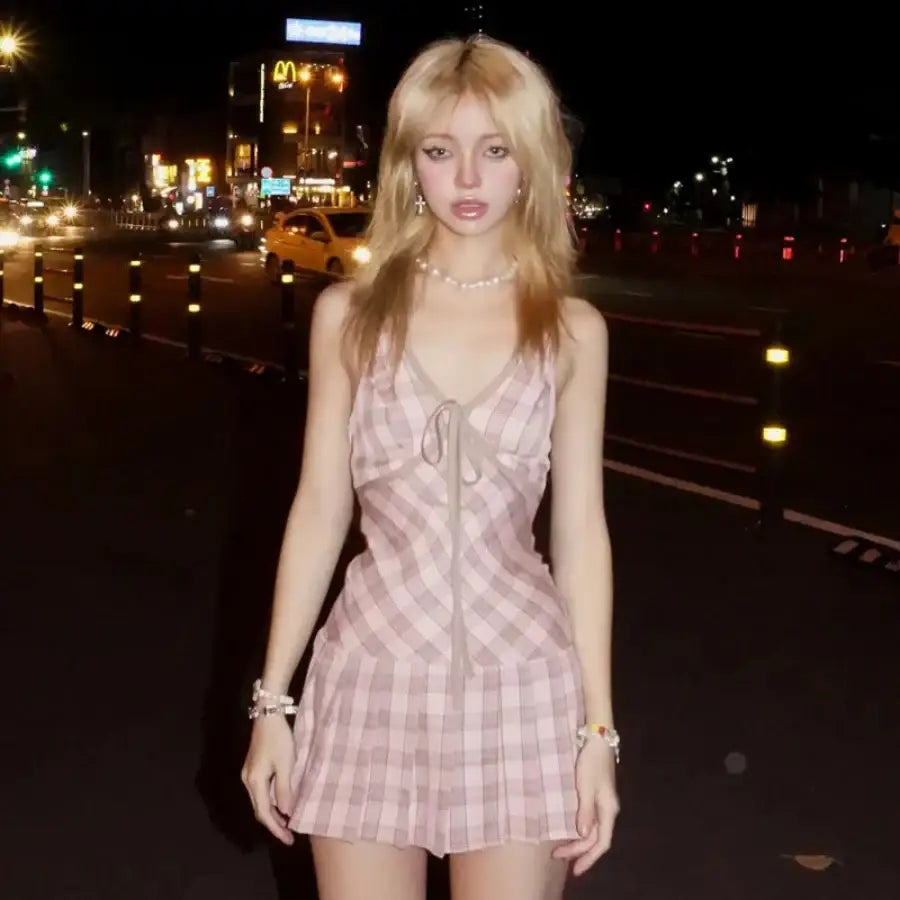 Plaid Halter Dress