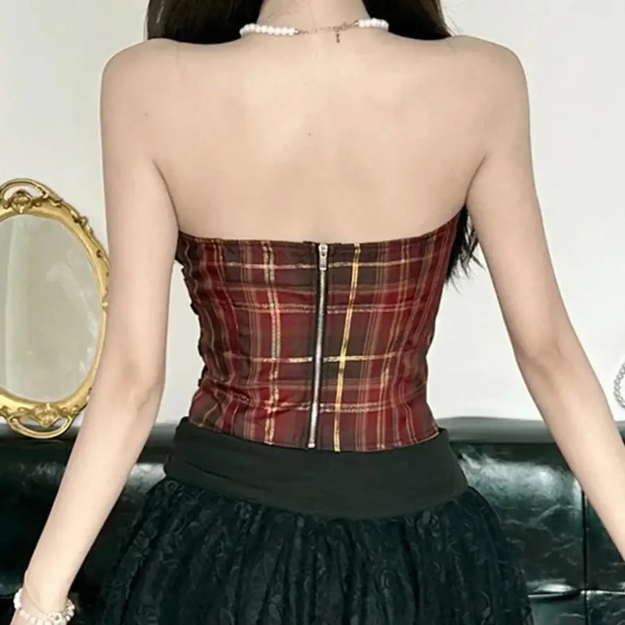 Plaid Lace Up Corset Top