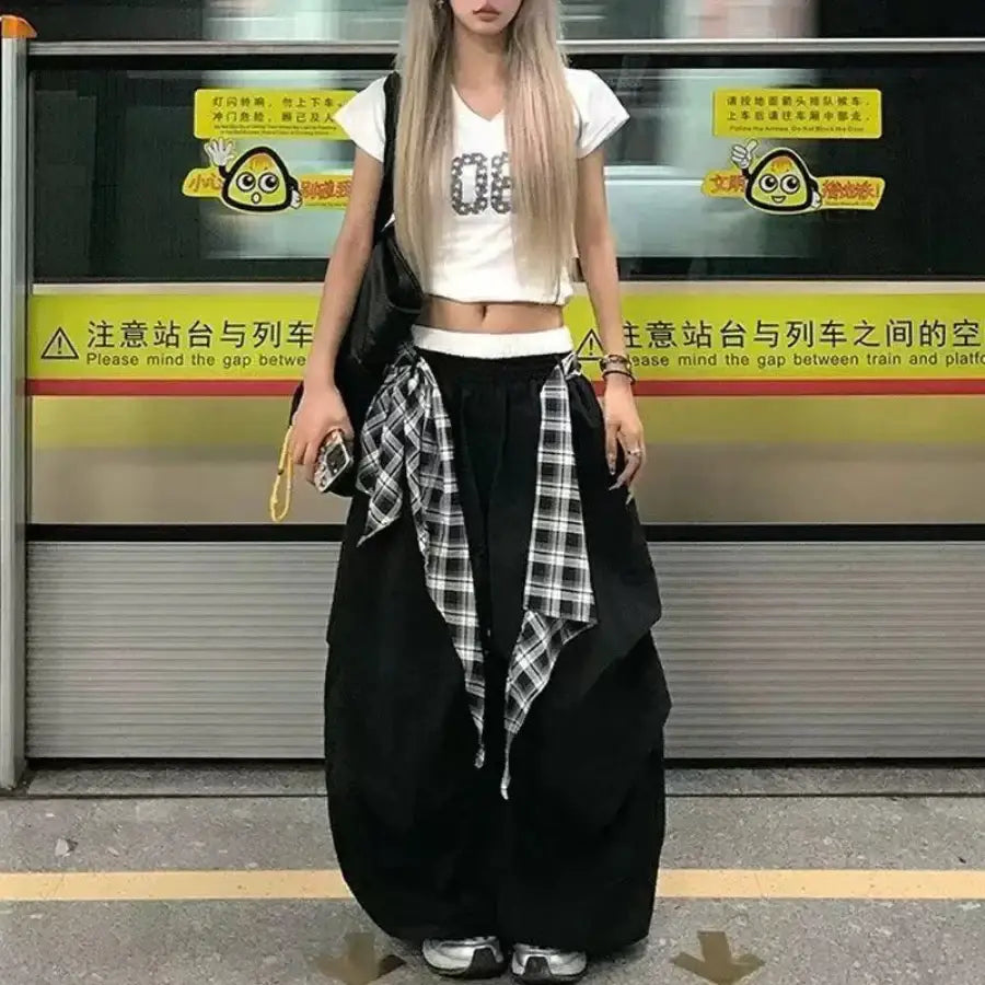 Plaid Patchwork Sweatpants S