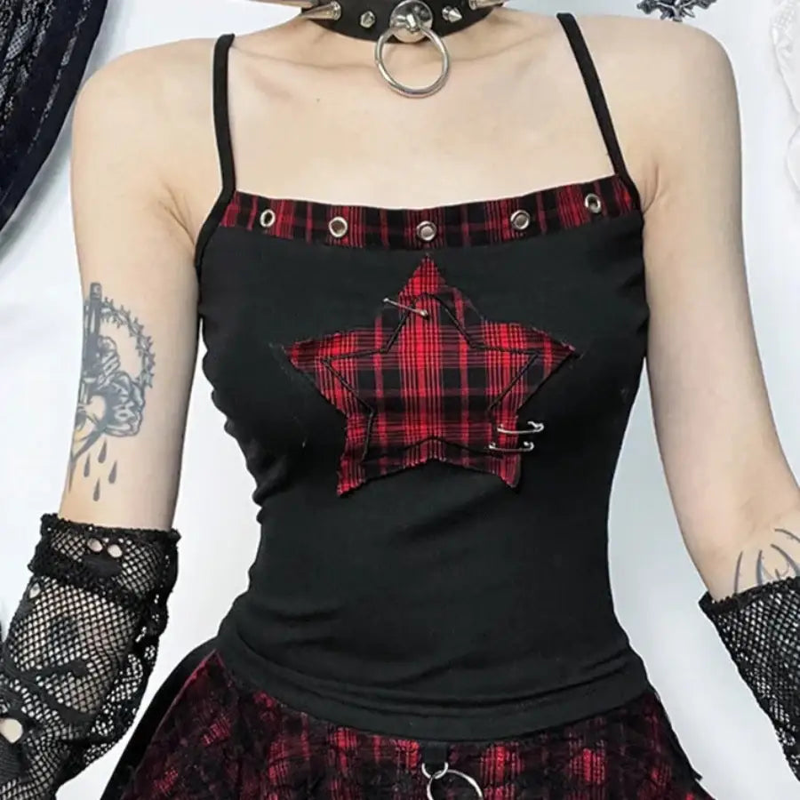 Plaid Star Top - S