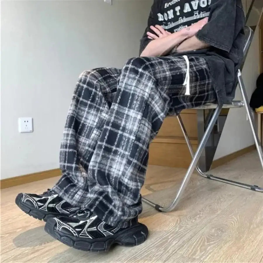 Plaid Wool Pants Black / M