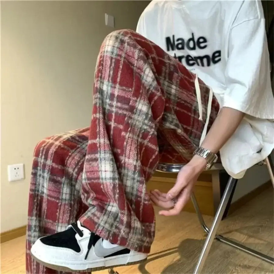 Plaid Wool Pants Red / M