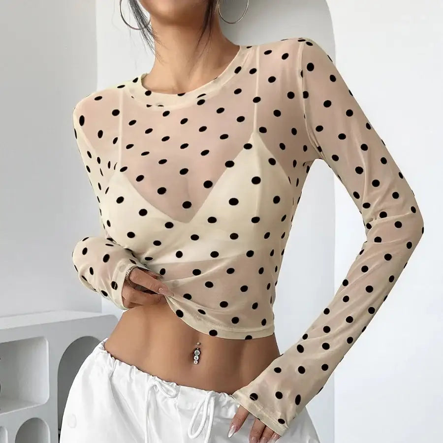 Polka Dot Mesh Top - S