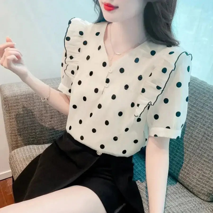 Polka Dot Short Sleeve Blouse