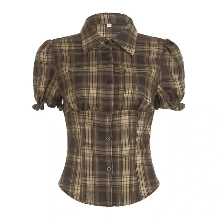 Puff Sleeve Plaid Shirt