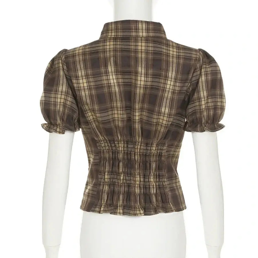 Puff Sleeve Plaid Shirt