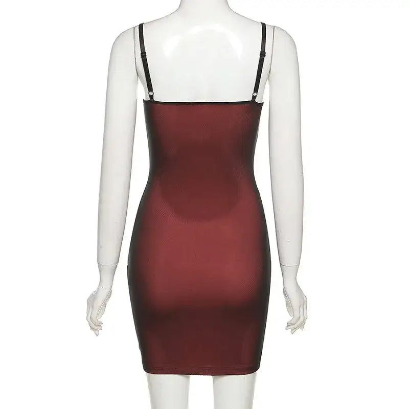 Red Dress With Black Mesh Overlay